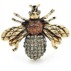 Amber Gold Bee Brooch with Amber and Smoke Crystals